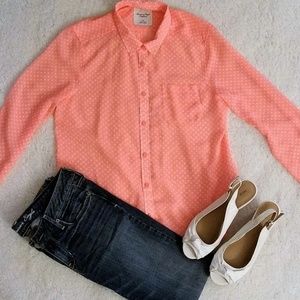 American Eagle Polka Dot Long Sleeve Blouse